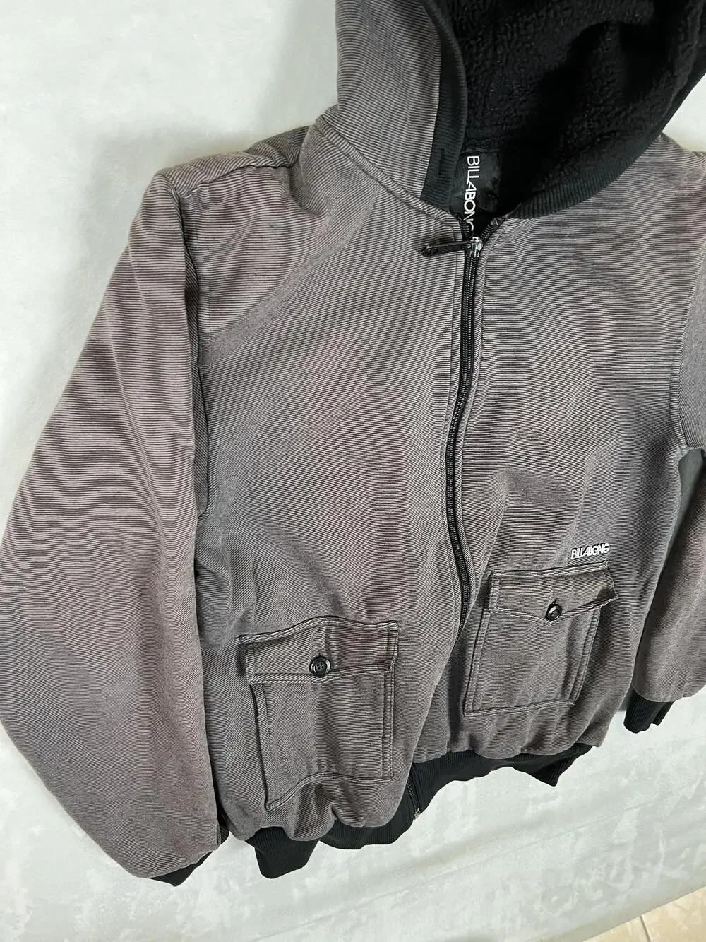 Vintage Billabong Jacket Size Small Gray Fleece Lined Hooded Full Zip Y2K Surf
